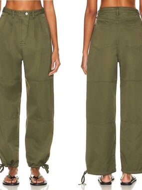 Moussy Olive Green Utility Tie-Hem Wide-Leg Pants